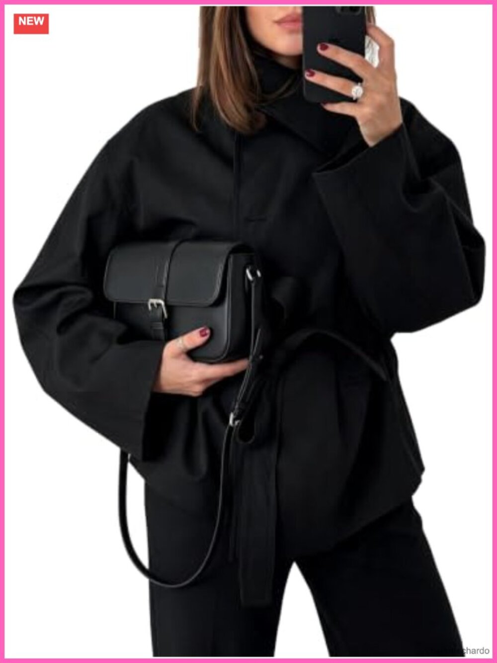 Womens Lapel Collar Self-Tie Waist Belt Trench Coat 100% Polyester